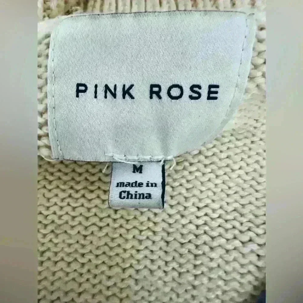 Pink Rose Women’s Size Medium Cream Cropped Full Zipper Sweater, Knit